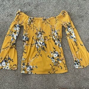 Small yellow floral off the shoulder shirt